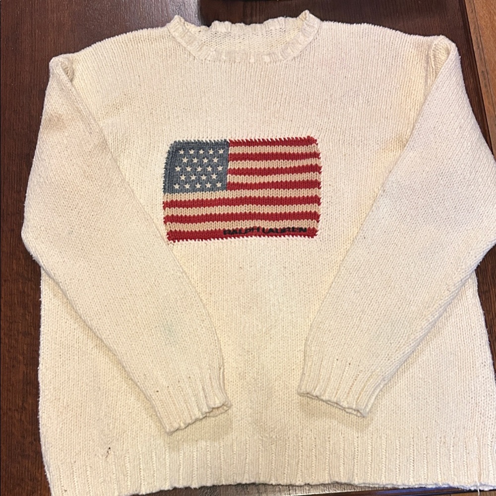 Ralph Lauren Cream Sweater with Flag Design